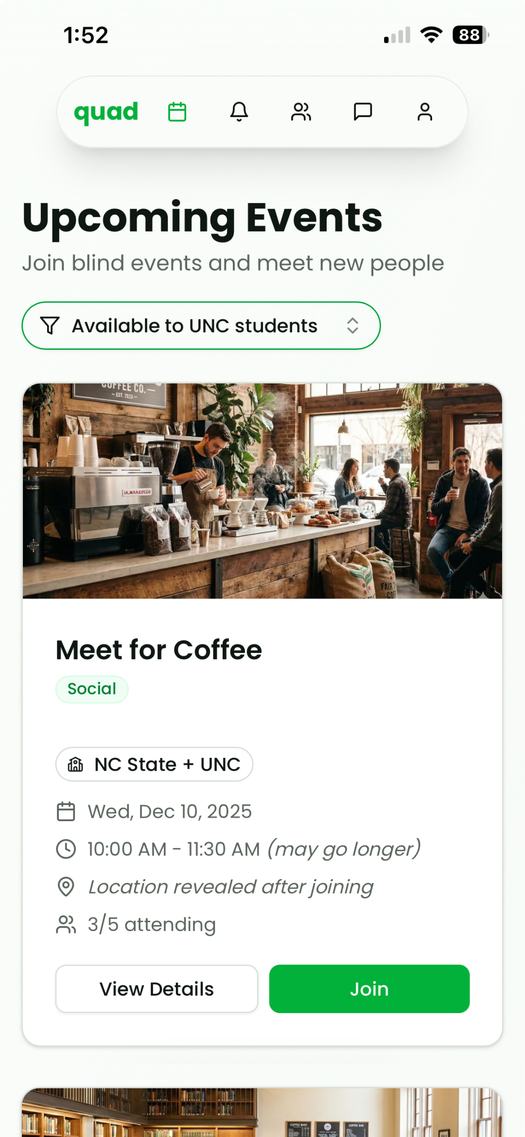 Events feed screenshot